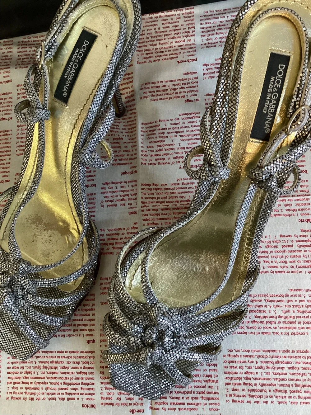 Dolce & Gabbana Glitter Sandals Silver Metallic Heels IT 40 GUC